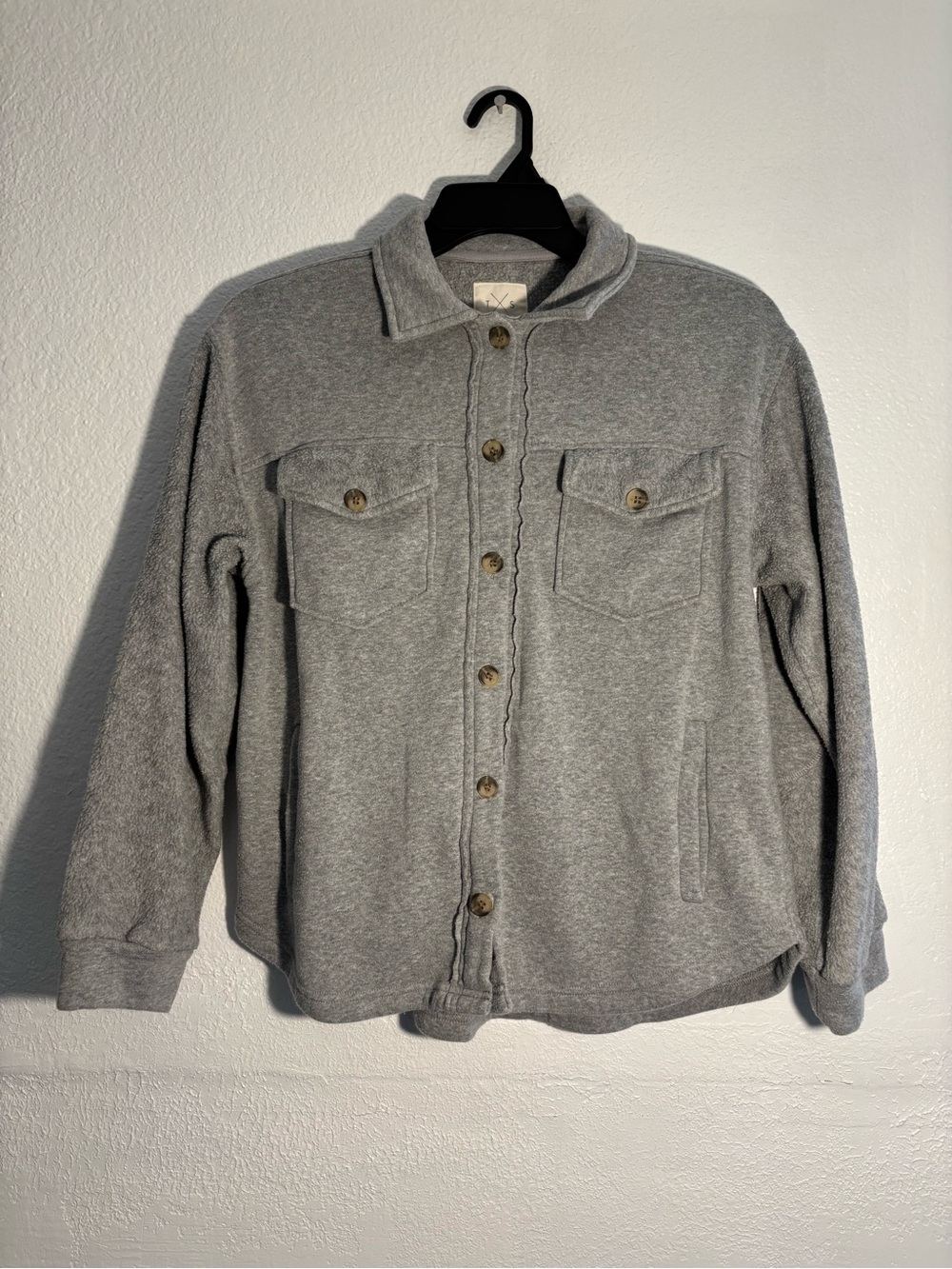 Thread & Supply Gray Button-Front Fleece Shacket